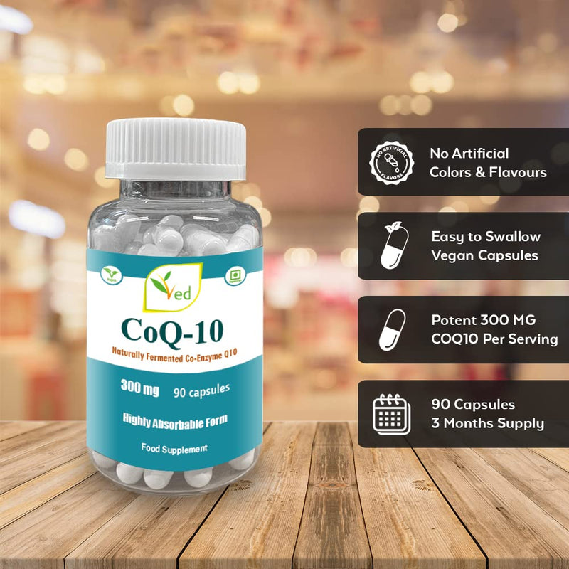 Ved's Co Enzyme Q10 Best High Absorption CoQ10 Capsule, Vegetarian, Gluten Free, Dietary Supplement, 300 mg 90 Veggie Capsules - BeesActive Australia