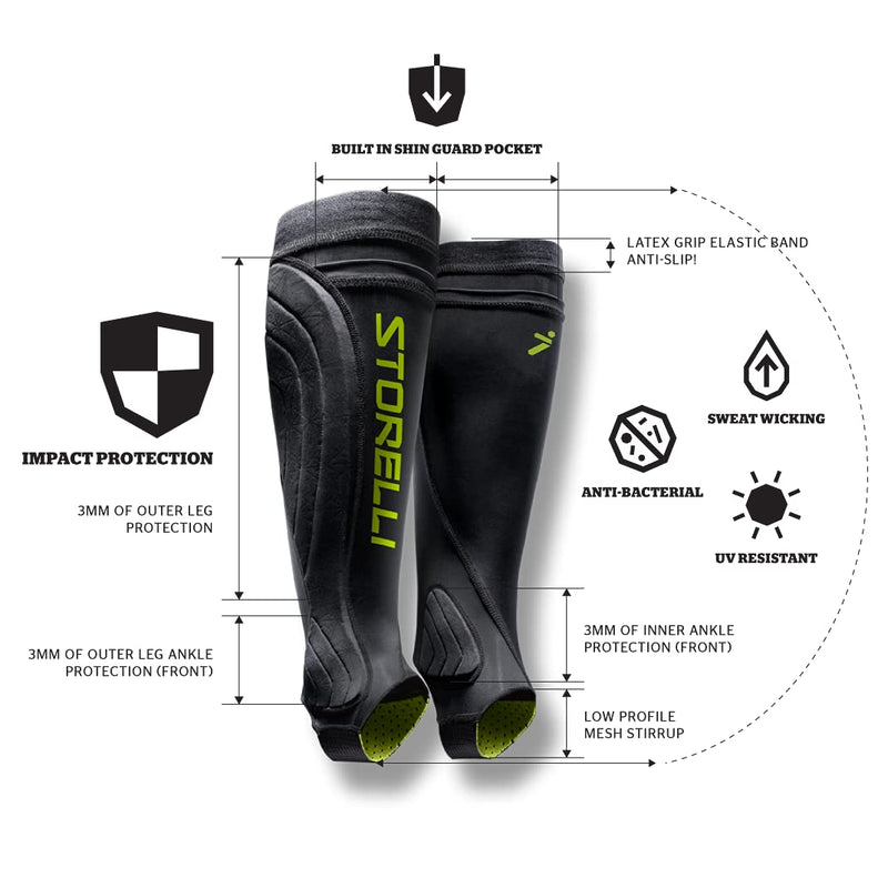 Storelli BodyShield Leg Guards | Protective Soccer Shin Guard Holders | Enhanced Lower Leg and Ankle Protection | Black | Large - BeesActive Australia