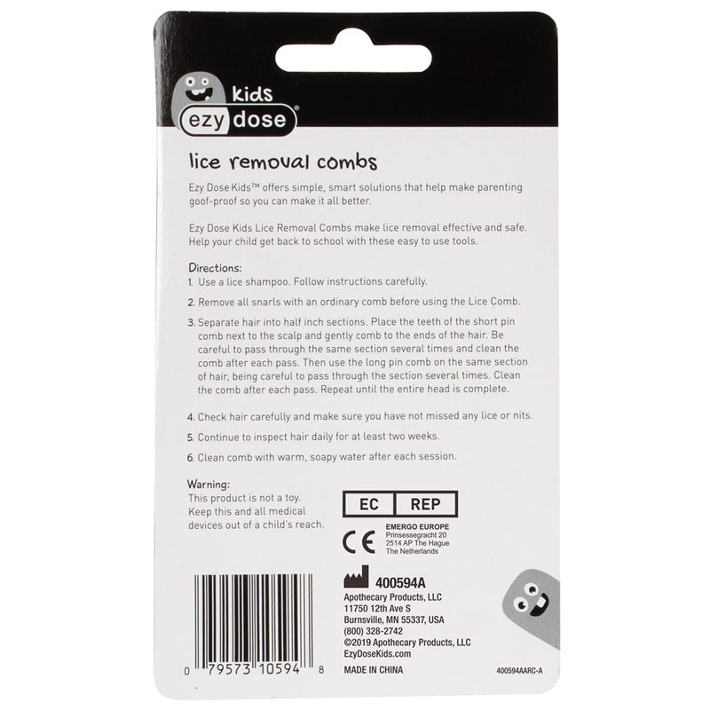 EZY DOSE Head Lice Combs Pack of Two Short Long Pin Combs for Head Lice Treatment Nit Free Comb, Blue, 1 count 1 Short Pin, 1 Long Pin Comb - BeesActive Australia