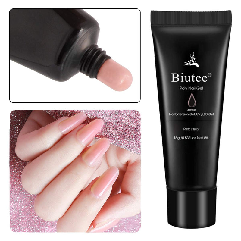 Biutee Nail Extension Gel Kit 15ml Pink Clear Colors Poly Nail Gel kit with 30ml Slip Solution 15ml Base and Top Coat Nail File And Nail Pen Builder Gel Pro Painless Poly Gel Long Lasting - BeesActive Australia