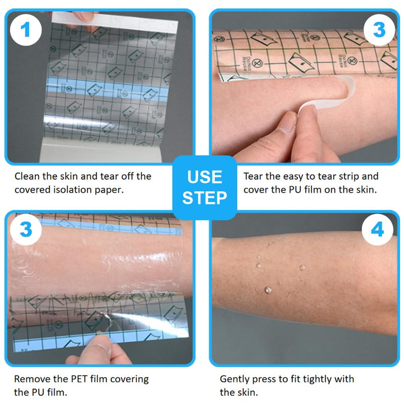 OBTANIM 50 Sheet Transparent Waterproof Stretch Adhesive Bandage Clear Film Dressing Bandages Tape Cover for Tattoo Shower Swimming Protector (4 x 4 Inch) 4 x 4 Inch, 50 PCS - BeesActive Australia