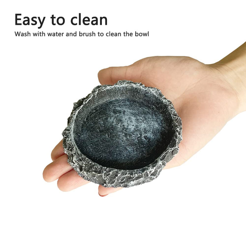 JOBEDE 2PCS Reptile Water Dish, Imitating Rock Design Reptile Food Bowl with Straight Curved Tweezers for Lizard Bearded Dragon Leopard Gecko Snake Hermit Crabs - BeesActive Australia