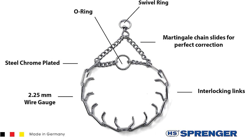 Herm Sprenger Prong Dog Training Collar Ultra-Plus Chrome Plated Steel Pet Pinch No-Pull for Dogs Anti Pull Made in Germany 2.25mm x 13in Small Silver 16in x 2.25mm (neck size up to 13in) - BeesActive Australia
