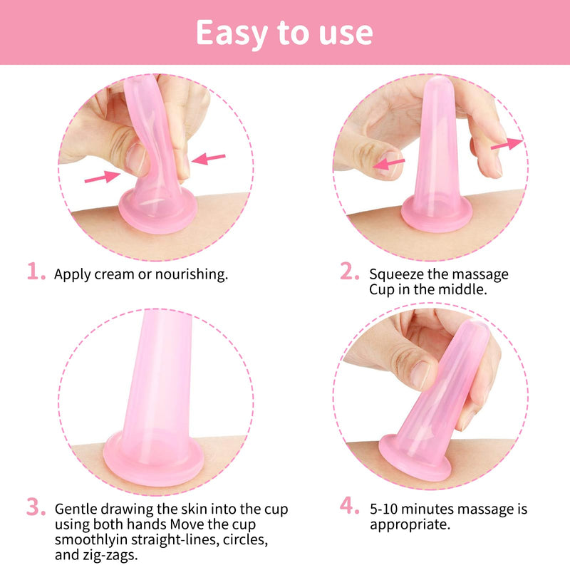 4 Pcs Silicone Facial Cupping Therapy Set Vacuum Massage Cup Kit Body Cupping Cup Set for Face Neck Back Eyes Massage Vacuum Cans Suction Anti Cellulite Massager,Anti-Aging Beauty Tool - BeesActive Australia