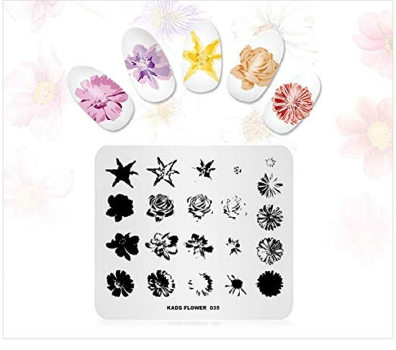 Rolabling 4 Pcs Nail Art Stamping Plate Set Spring Flower Nature Series Image Plates Nail Art Polish Stamping Template Manicure Tools (009) 2 - BeesActive Australia