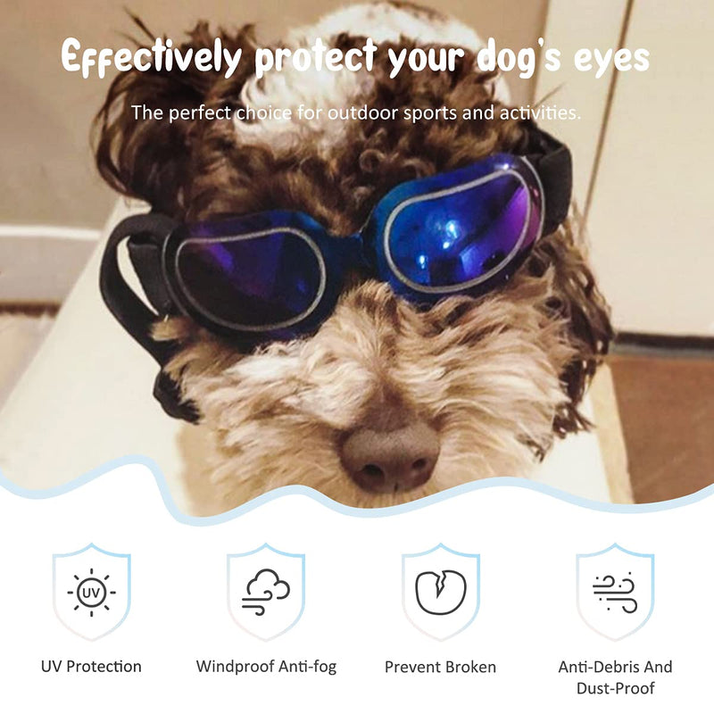 PEDOMUS Dog Sunglasses Small Dog Goggles Doggles Dog Glasses for Small Dogs Adjustable Band Blue - BeesActive Australia
