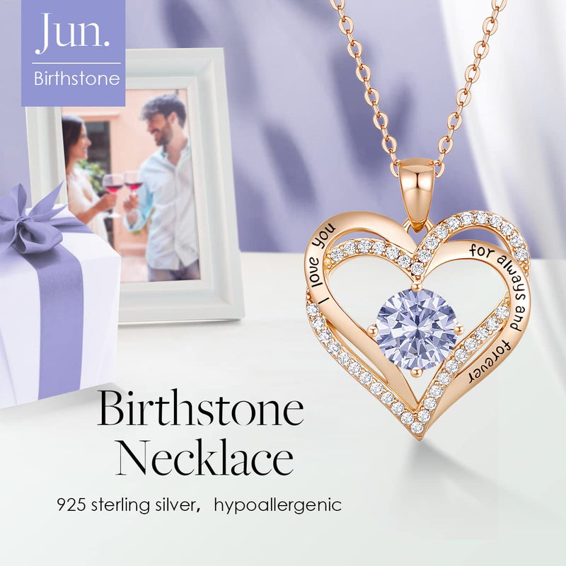 CDE Forever Love Heart Pendant Necklaces for Women 925 Sterling Silver with Birthstone Zirconia, Anniversary Birthday Gifts for Wife, Jewelry Gift for Women Mom Girlfriend Girls Her Rose Gold - BeesActive Australia