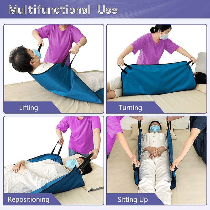 NEPPT Positioning Pad Draw Sheet Patient Transfer Board Lift Sheet Slide Protective Hospital Bed Mat with Handles for Incontinence, Bariatric, Elderly - Reusable & Washable (Blue-39" x 46") 4 Handle-blue - BeesActive Australia