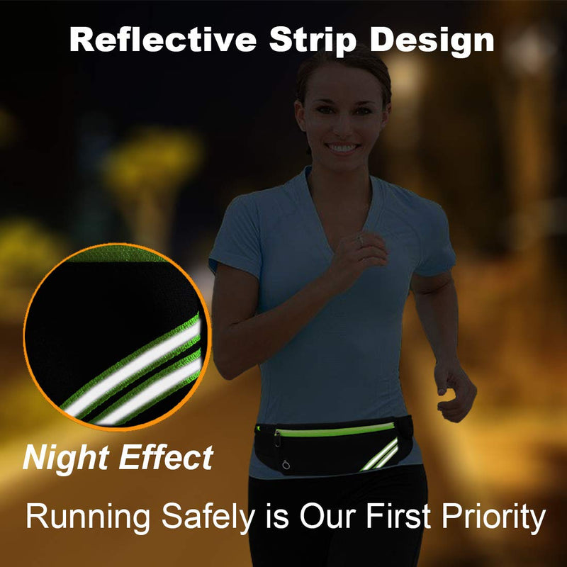 Slim Running Belt Fanny Pack,Waist Pack Bag for Hiking Fitness Cycling Workout Gym,Reflective Runners Belt Jogging Pocket Belt Compatible with iPhone13,12 pro, Travelling Money Phone Holder for Running Black - BeesActive Australia
