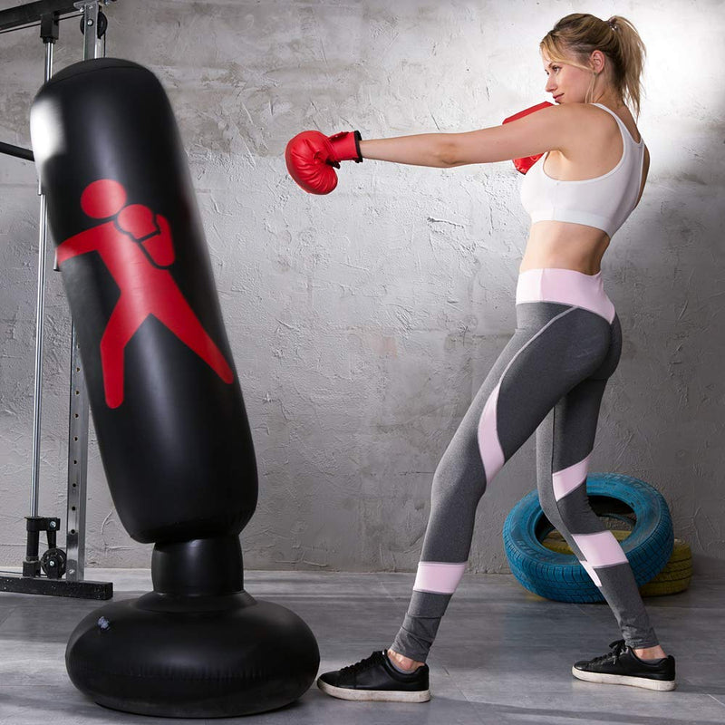 [AUSTRALIA] - MENGDUO Inflatable Free Standing Punching Bag, Heavy Training Bag, Adults Teenage Fitness Sport Stress Relief Boxing Target Black 