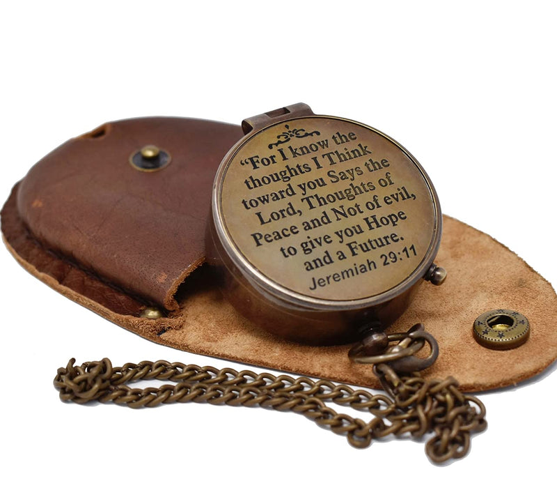 A S Handicrafts Engraved Compass Gifts for him Brass Made Personalized Navigation Direction Compass for Husband, Son, Daughter, Survival Hiking with Stamped Leather Case Jeremiah 29:11 - BeesActive Australia