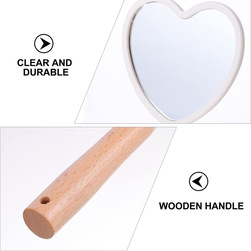 FRCOLOR Hand Held Mirror with Handle, Heart Shaped Wood Hand Mirror Single- Sided Portable Vanity Mirror for Makeup Home Salon Travel Use - BeesActive Australia
