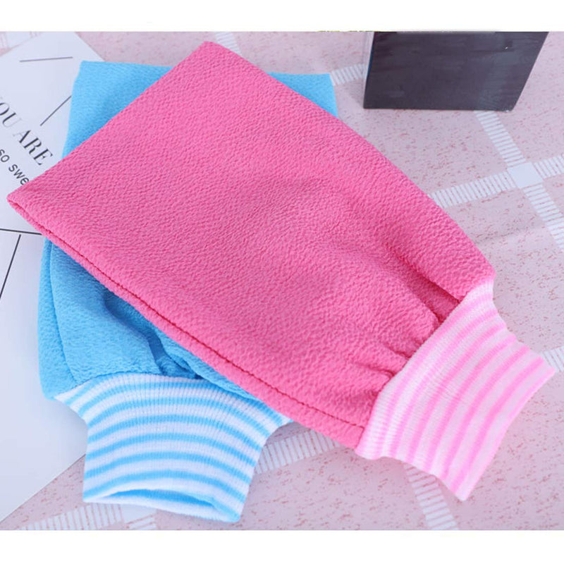 LISSOMPLUME 2 PACK Exfoliating Body Scrub Bath Towel Mitt | Large Shower Gloves Mitten | Remove Dead Skin | Double Sided Available | Men Women | Rose Red - BeesActive Australia