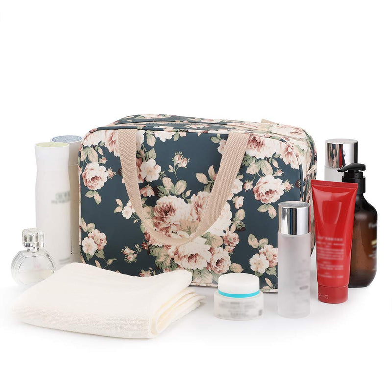 IGNPION Woman Large Travel Toiletry Bag Waterproof Wash Bag Make up Organizer Bag Cosmetic Bag Swimming Gym Bag(Dark Blue Flower) Dark Blue Flower - BeesActive Australia