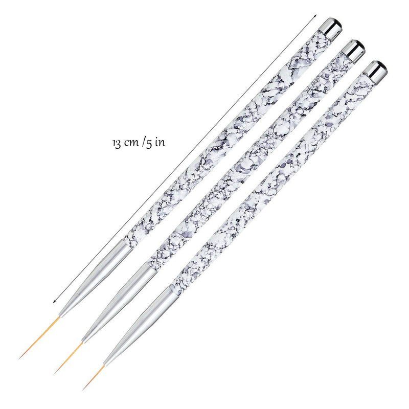 Tbestmax Professional Nail Art Liner Brush UV Gel Painting Acrylic Nail Brushes Striping Brushes for Short Strokes, Details, Blending, Elongated Lines 3 pcs White Long Head - BeesActive Australia