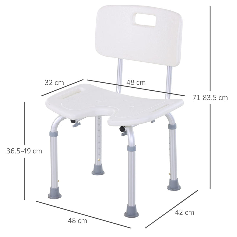 HOMCOM 8-Level Height Adjustable Bath Stool Spa Shower Chair Aluminum w/Non-Slip Feet, Handle for the Pregnant, Old, Injured - BeesActive Australia