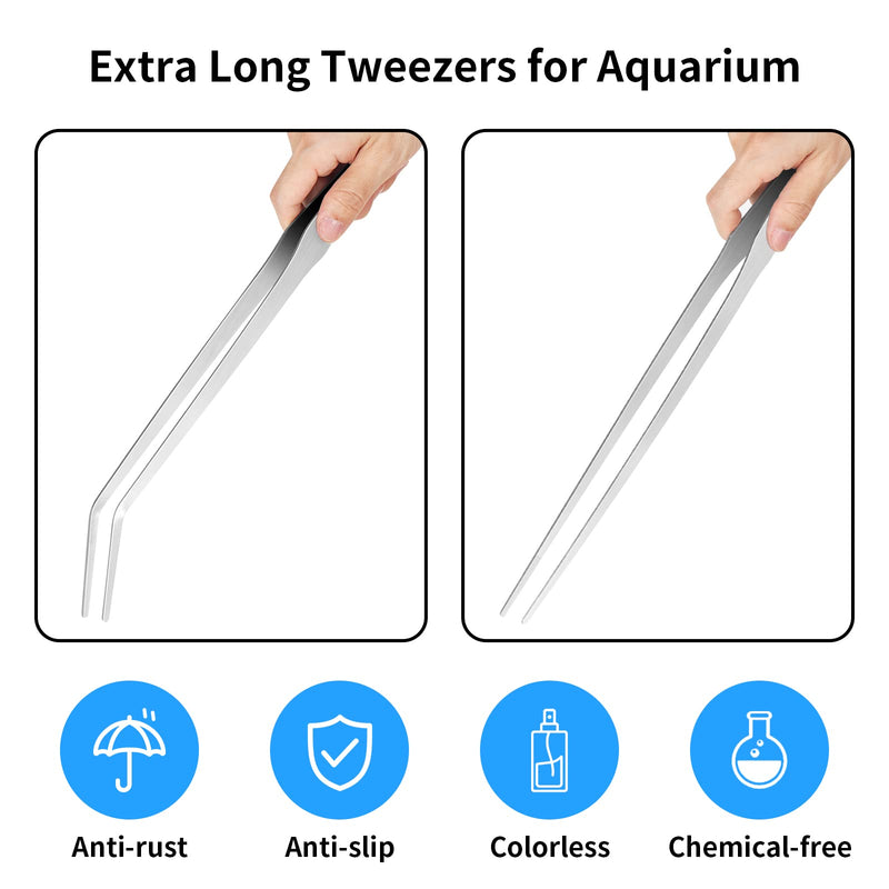 Vaincre 2PCS Long Tweezers, 15 inch Curved Aquascaping Tools, Stainless Steel Feeding Tongs Aquascape Tools, Aquarium Tweezers for Aquarium Reptile, Plant, Snakes, Lizards, Coral Feeder Silver - BeesActive Australia