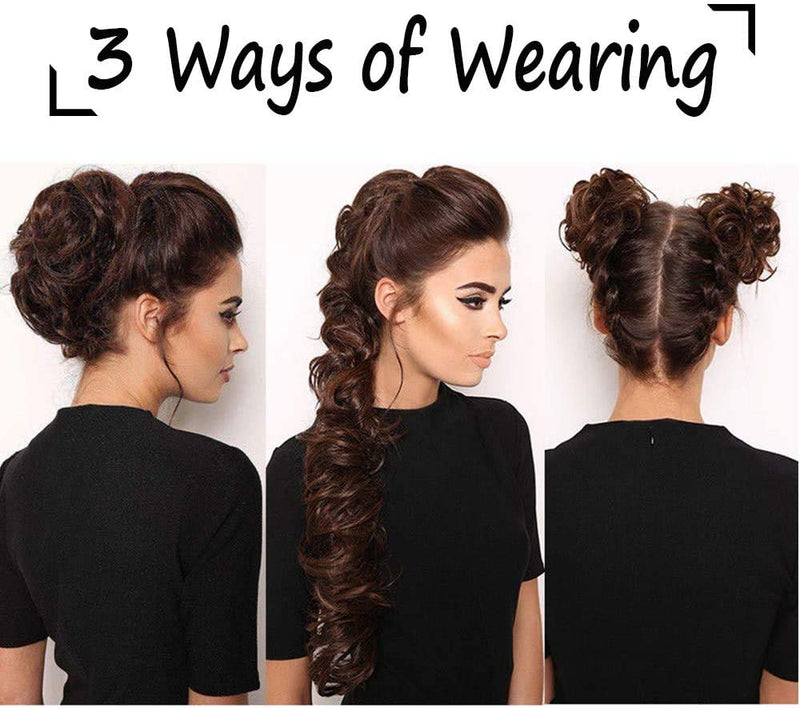 Messy Hair Scrunchies Wrap Bun Extensions Real Human Hair Curly Wavy Pieces For Women Updo Ponytail Hair #01 Jet Black - BeesActive Australia