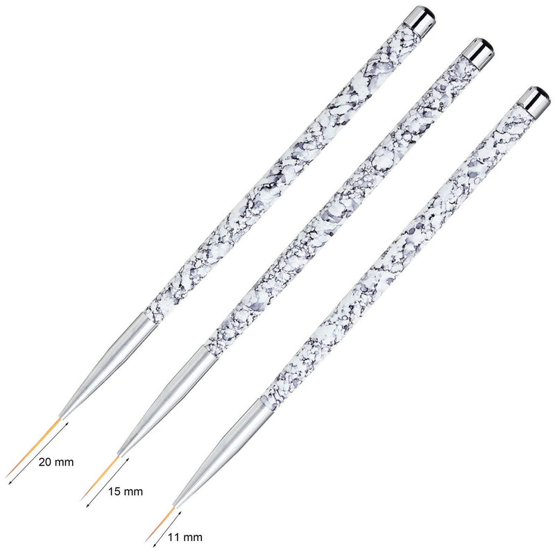 Tbestmax Professional Nail Art Liner Brush UV Gel Painting Acrylic Nail Brushes Striping Brushes for Short Strokes, Details, Blending, Elongated Lines 3 pcs White Long Head - BeesActive Australia