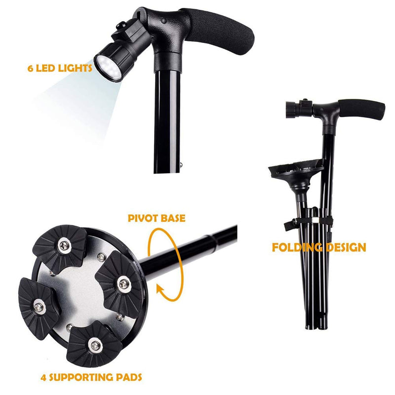 Folding Cane with Led Light, Adjustable Canes and Walking Sticks for Arthritis Disabled and Elderly T-Handle - BeesActive Australia