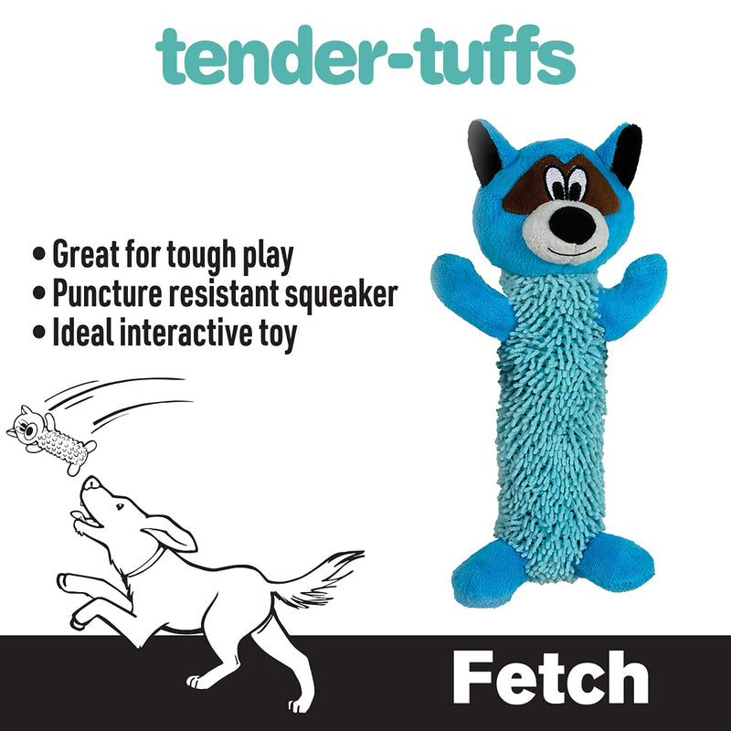 Snuggle Puppy Tender-Tuffs Fetch - Big Tough Plush Dog Toy - Play Fetch or Tug-of-War - Shaggy Blue Raccoon with Puncture Resistant Squeaker - BeesActive Australia