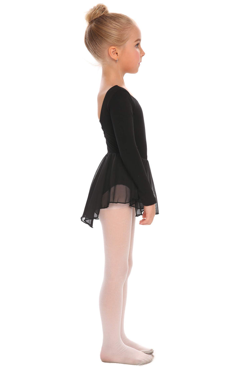 [AUSTRALIA] - Zaclotre Girl's Classic Long Sleeve Dance Dresses Ballet Skirted Leotard Black 3-4T 