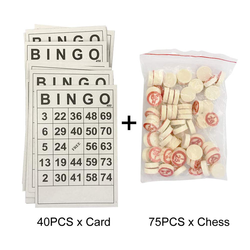 DENPETEC Bingo Board Game, Classic Bingo Cards, Vintage Wooden Bingo Game, with 40 Bingo Number Cards and 75 Chess, for Family, Friends and Large Parties Group Games - BeesActive Australia