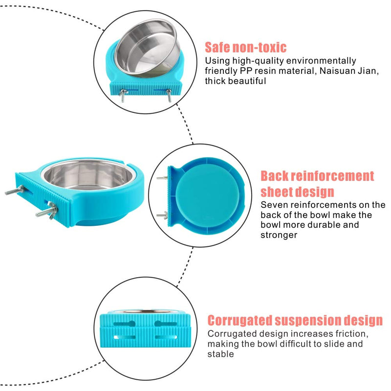 Guardians Crate Dog Bowl, Removable Stainless Steel Water Food Feeder Bowls Cage Coop Cup for Cat Puppy Bird Pets Small Blue with Corrugated Clip - BeesActive Australia