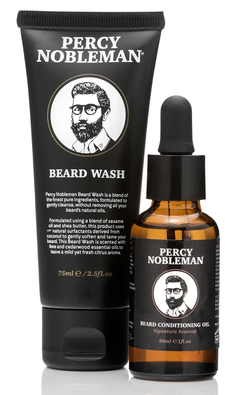 Percy Nobleman Beard Starter Kit, A Beard Grooming Kit Containing Beard Oil and Wash, 30ml / 75ml - BeesActive Australia