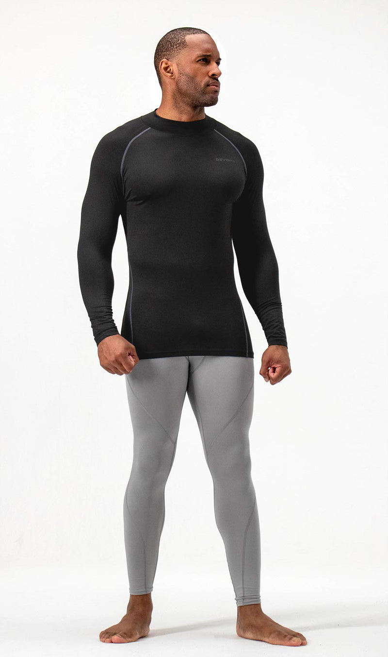 DEVOPS 2 Pack Men's Thermal Turtle Mock Neck Shirts, Compression Long Sleeve Tops Small 1# (Basic_2 Pack) Black / Black - BeesActive Australia