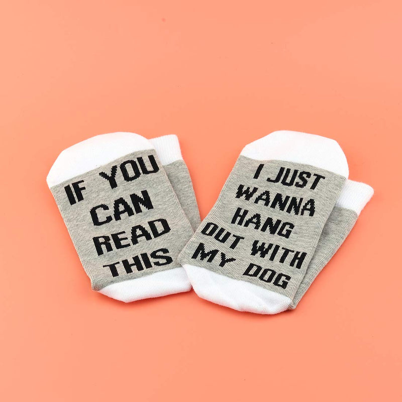 LEVLO Dog Lover Gift Dog Owner Socks Dog Mom Gift If You Can Read This I Just Wanna Hang Out With My Dog Cotton Socks 2 Pairs/Set - Mid Calf - 1 - BeesActive Australia