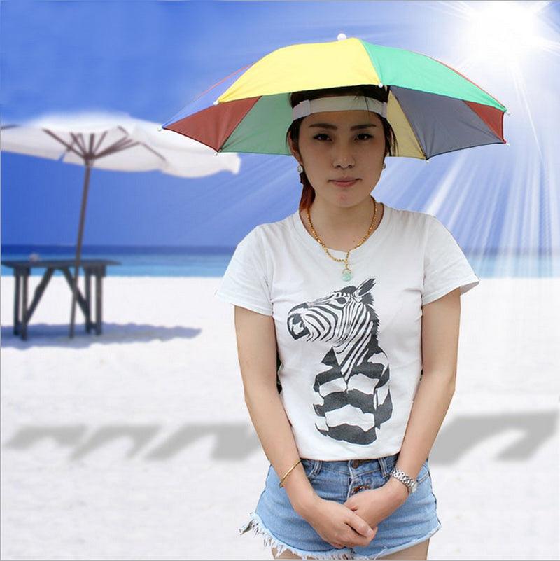 [AUSTRALIA] - Accinouter Umbrella Hat, Folding Headwear 26" Hands Free Sunshade Double Layer Protection Parasol for Fishing Gardening Beach Camping Party (RoyalBlue, 14.2"x26"x26" (Open) 14.2"x 2" (Fold)) 