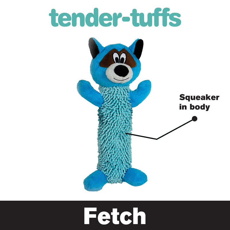 Snuggle Puppy Tender-Tuffs Fetch - Big Tough Plush Dog Toy - Play Fetch or Tug-of-War - Shaggy Blue Raccoon with Puncture Resistant Squeaker - BeesActive Australia