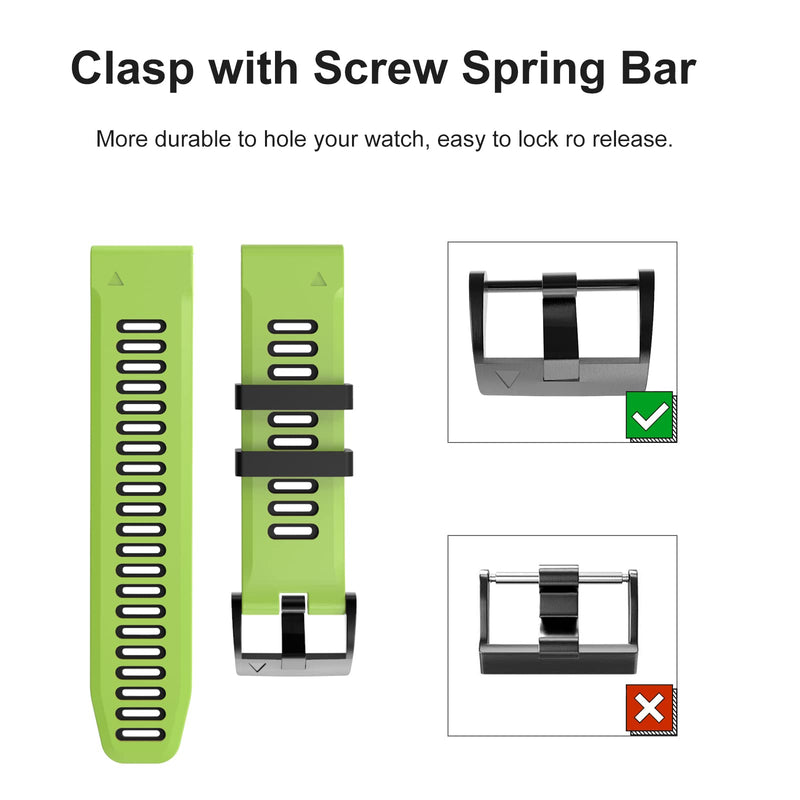 OVERSTEP Compatible with Fenix 6X Watch Band 26mm QuickFit Silicone Strap for Garmin Fenix 7X/Fenix 6X Pro/Fenix 5X/Fenix 5X Plus/Descent Mk2, Mk2i Smartwatch(Green-Black) Green-Black - BeesActive Australia