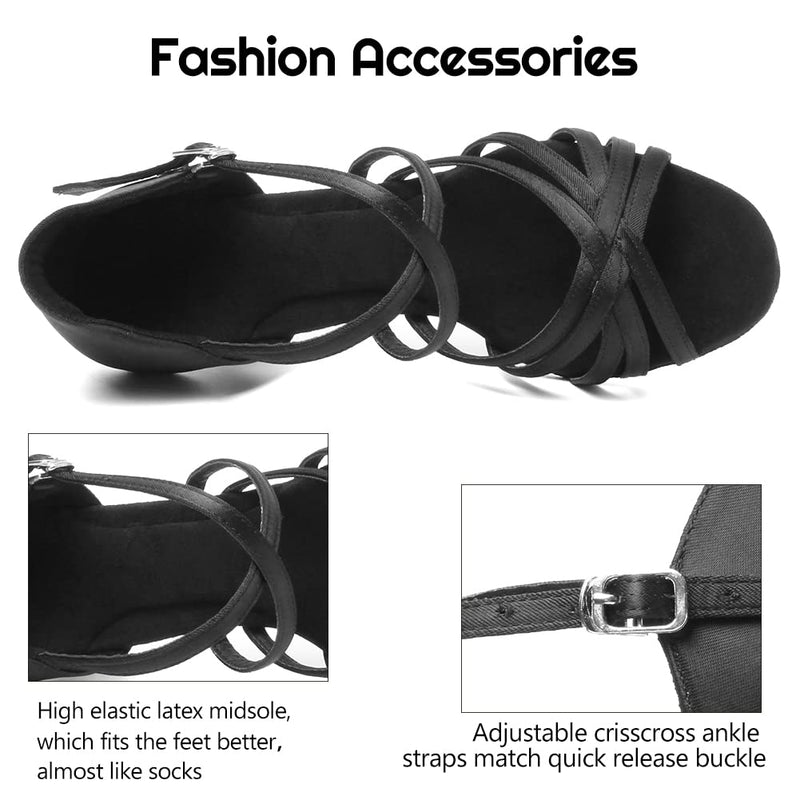 HIPPOSEUS Women's Latin Dance Shoes Professional Ladies Ballroom Salsa Dance Practice Performance Shoes Suede Sole,Model DBCG802 5 5cm-heel Black-2 - BeesActive Australia