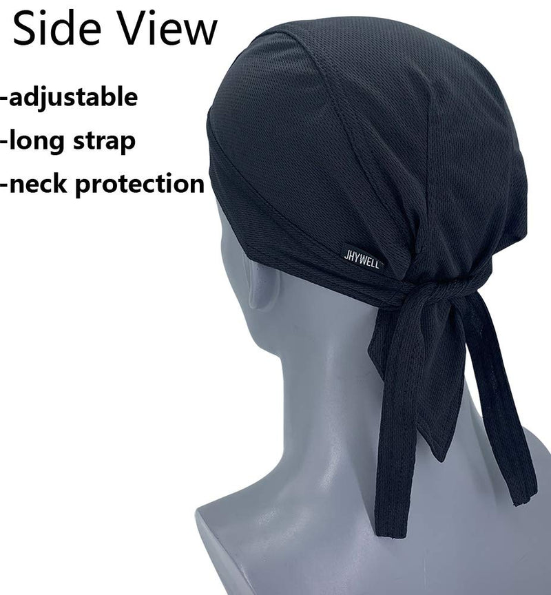 Sweat Wicking Doo Rag Cooling Dew Rag Helmet Liner Hat Large Motorcycle Head Wrap Bandana Skull Caps for Men and Women Black 4 Pack - BeesActive Australia