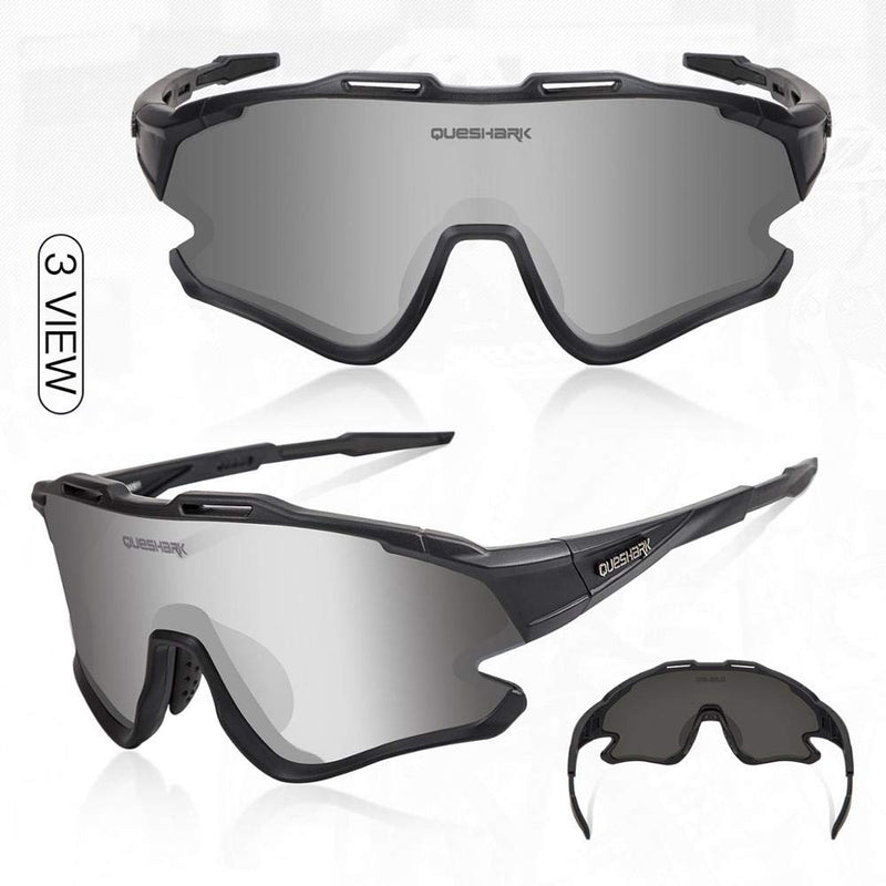 Queshark Sports Cycling Sunglasses 4 Lens Anti UV400 for Men Women HD Polarized Black - BeesActive Australia