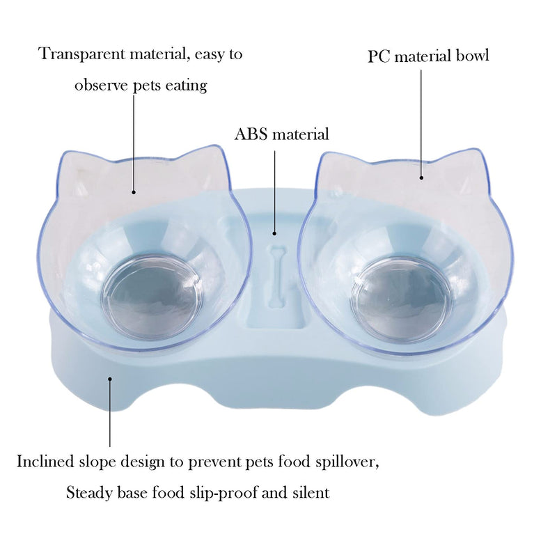 Double Dog Cat Bowls Anti Vomiting, Elevated Cat Food Water Bowls with 15° Tilted Raised Stand Pet Feeder Bowl for Cats and Small Dogs One Size Double Blue - BeesActive Australia