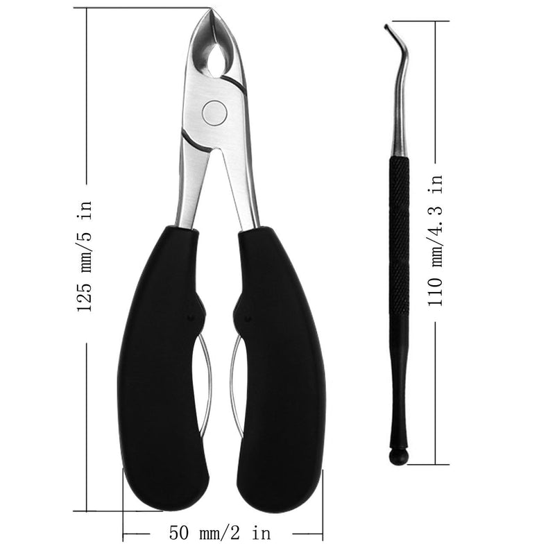 Precision Toenail Clippers for Thick or Ingrown Toenails Stainless Steel Nail Cutters Set for Seniors Nail Clipper and Pedicure Tool (Black/R) Black-R - BeesActive Australia