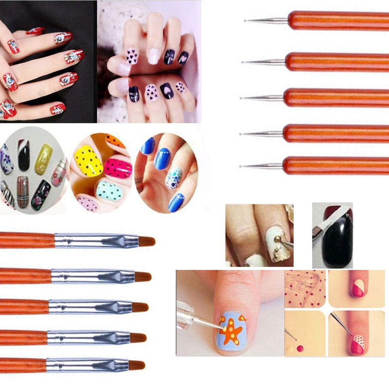 NEJLSD 5Pcs UV Gel Acrylic Nail Brush Dotting Painting Pen Dual-Ended 2 IN 1 Design Nail Art Tips Builder Brush Pen for Professional Salons and Home DIY Nail Art (Red) Red - BeesActive Australia