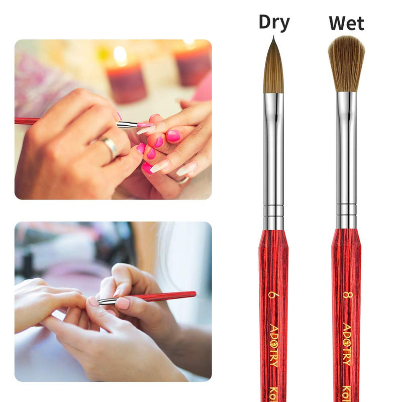 Nail Brush 100% Pure Kolinsky Hair Acrylic Nail Art Brush Red Wood Pen Nail Brush 2 Sizes with 5 Pieces Nail Files Set (6#8#) 6#8# - BeesActive Australia