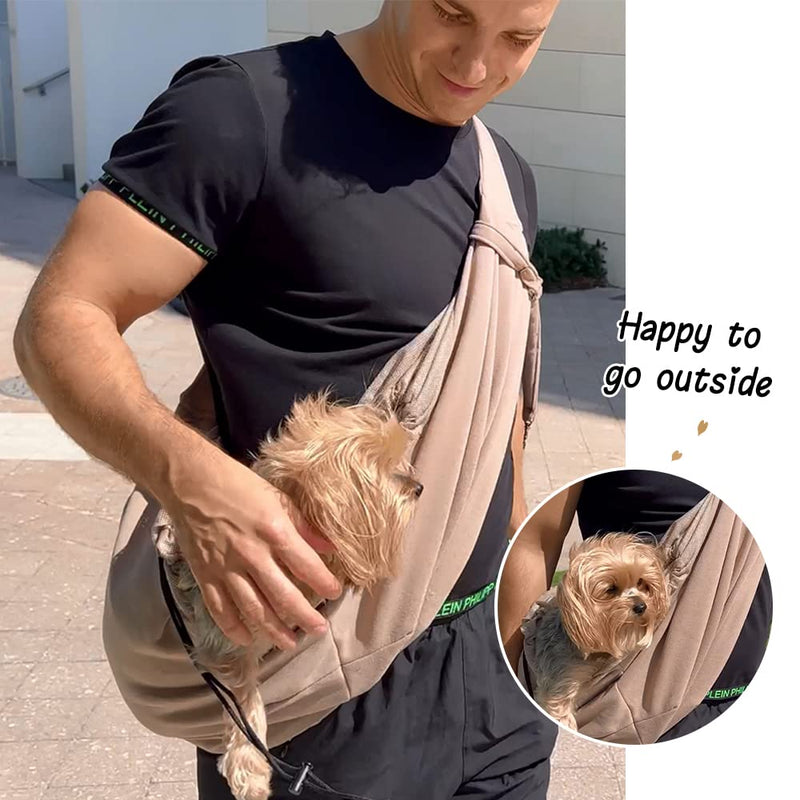 NATUYA Pet Dog Sling Carrier - Dog Sling with Net Bag for Carrier Dogs Cats-Hands Free Pet Bag-Buckle net Pocket pet Bag Khaki - BeesActive Australia