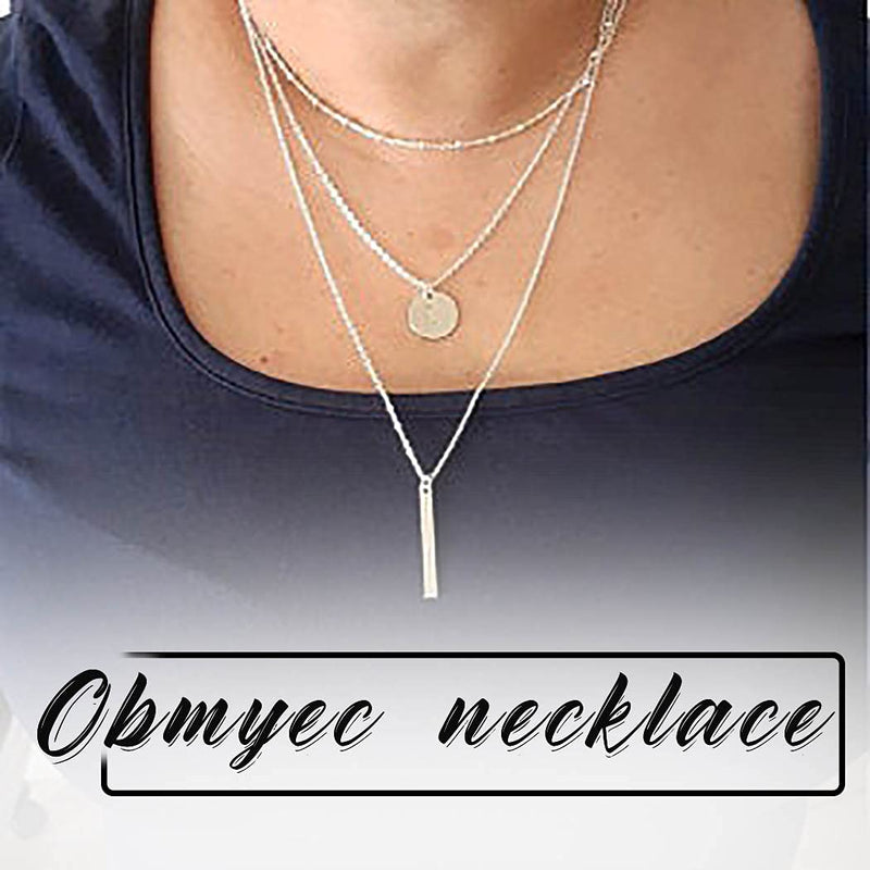 Obmyec Sequin Bar Necklaces Silver Beaded Choker Pendant Layered Neck Link Chain Long Sequins Necklace Chain Dainty Adjustable Necklace Jewelry for Women and Girls - BeesActive Australia