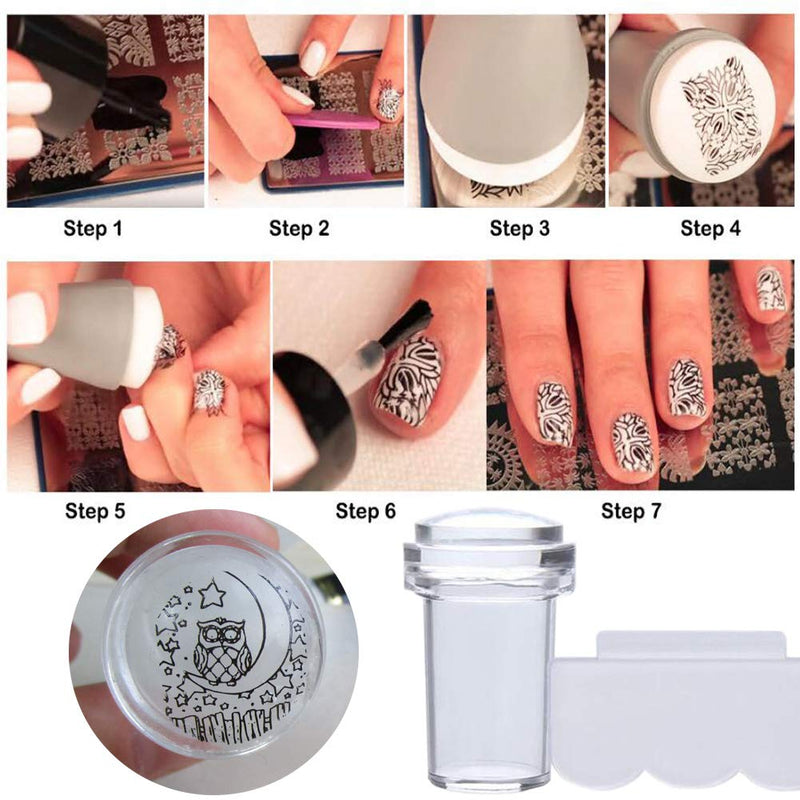 Nail Stamping Plate Kit, 5pc Flower Animal Heart Bird Owl Image Nail Art Stamping Plate Template AB Crystal Nail Rhinestone Glitter with Clear Nail Stamper & Scraper (Mixed Design) Mixed Design - BeesActive Australia