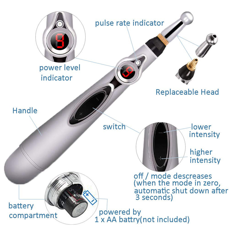 Electronic Acupuncture Pen with 3 Different Heads, Electric Meridian Energy Body Massager Pain Relief Therapy Instrument - BeesActive Australia