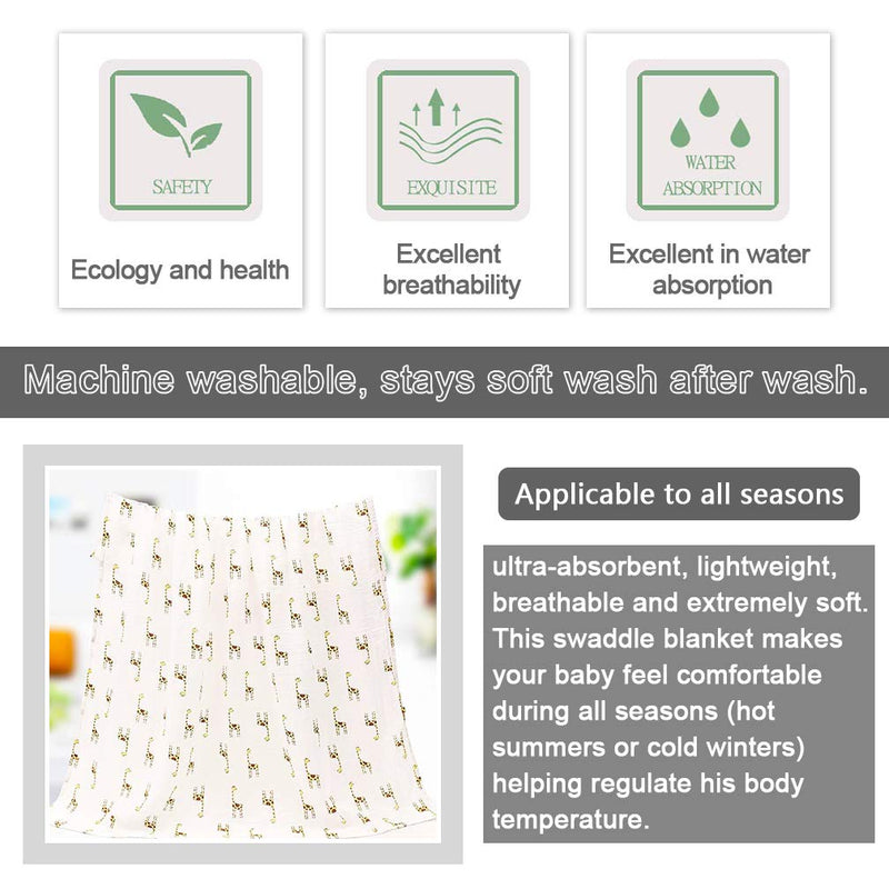YTBUBOR 2 Pack Baby Muslin Washcloths 120cm × 120cm Cotton Muslin Cartoon Blanket Water Absorbent Face Towel Baby Shower Wipes for Newborn - BeesActive Australia