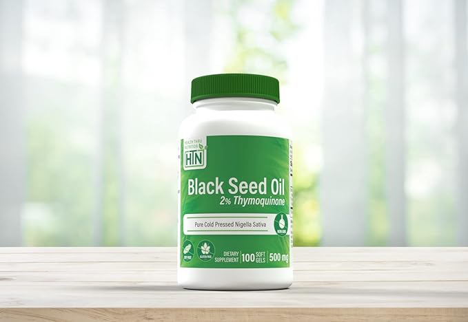 Health Thru Nutrition Black Cumin Seed Oil Supplement 500mg - High Performance 2% Thymoquinone Black Seed (Nigella Sativa) Cold Pressed Oil, Non-GMO, Gluten-Free, Soy-Free (100 Softgels) - BeesActive Australia