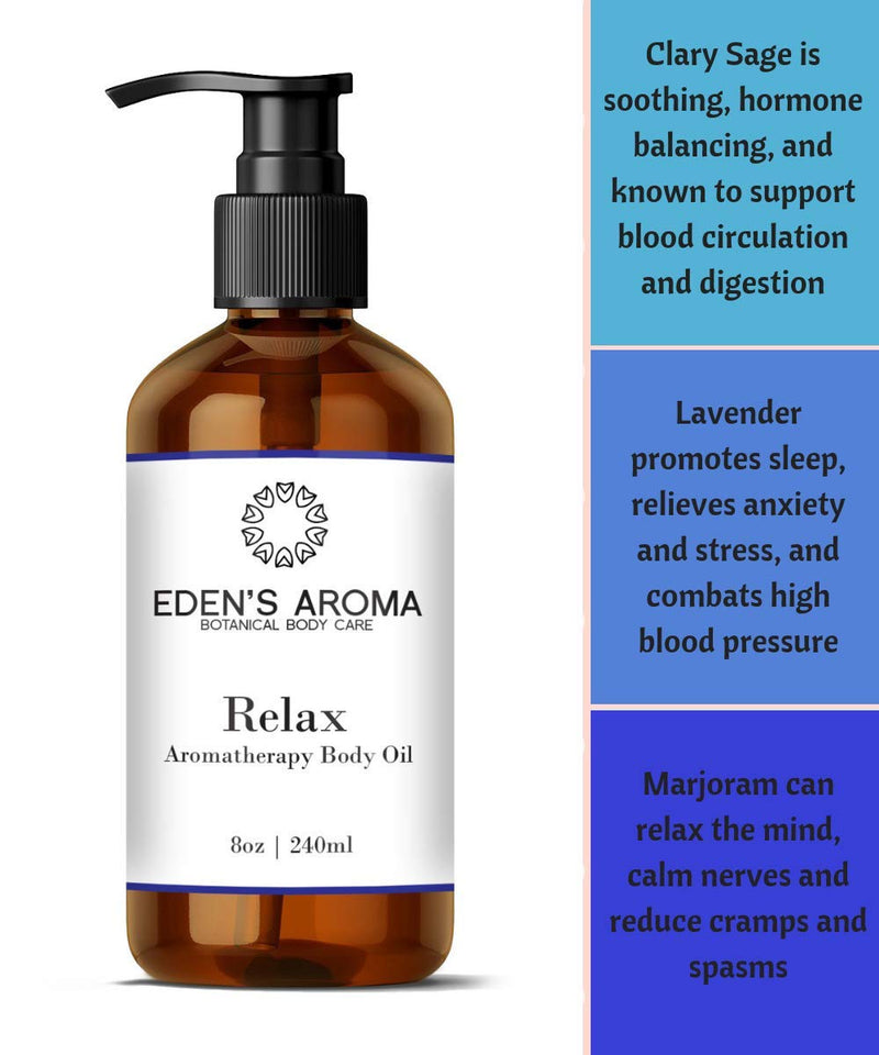 Eden’s Aroma Relax Essential Oil Blend - 8oz Aromatherapy Massage Body Oil - BeesActive Australia