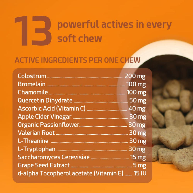 POINTPET Allergy Plus Calming Formula for Dogs - Allergy Relief, Anti Itch + Calming and Relaxation Effect 120 Smoked Salmon Soft Chews - 13 in 1 Premium Formula with Colostrum, Bromelain & Chamomile - BeesActive Australia