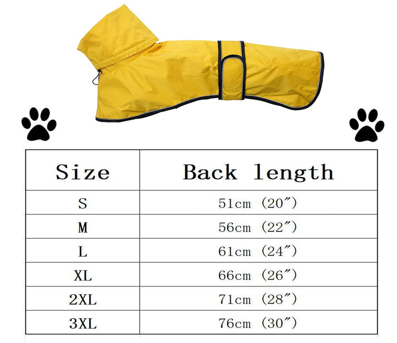 Dog Raincoat with Reflective Bar, Rain/Water Resistant, Adjustable Vest - Dog Raincoats for Greyhounds, Lurchers and Whippets 0608 XX-Large (Back: 28") Yellow - BeesActive Australia